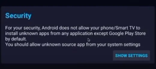 Haga clic en Configuración para ir a la instalación de aplicaciones desconocidas